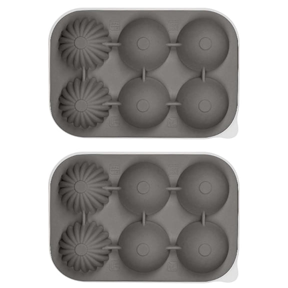 huayou 2 Pack Silicone Ice Cube Trays, Round Sphere Flower Shape Molds for Whiskey Cocktail Bar Drink Making Decoration