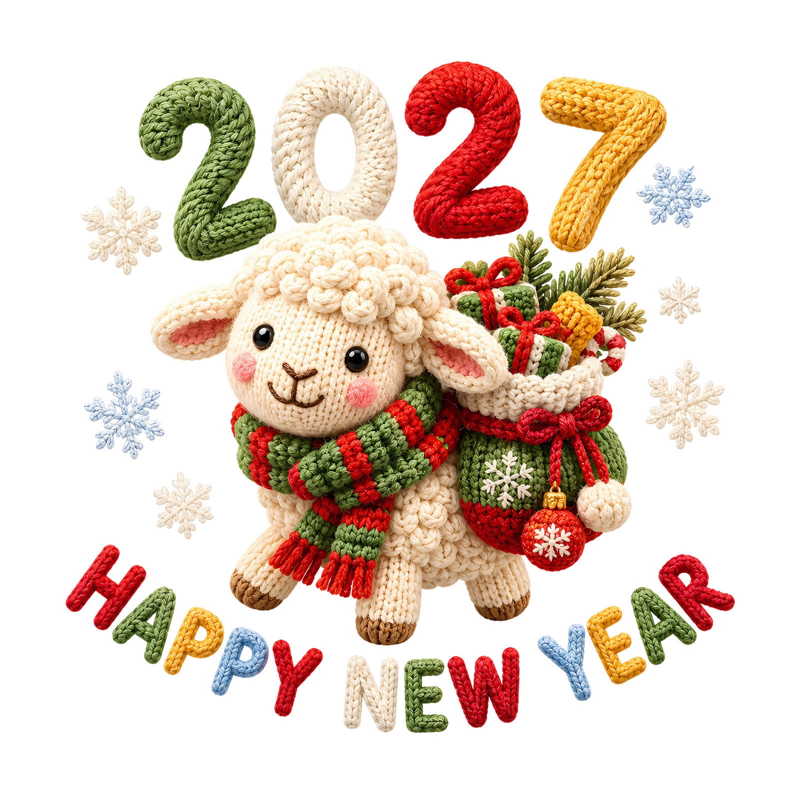huayou 2027 Happy New Year Sheep Window Cling, Crochet Style Static ...