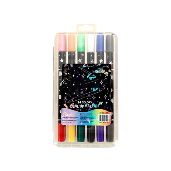 huayou 24 Color Dual Tip Glitter Marker Set, 12 Count Art Supplies with Case for Back to Campus Desk Essentials Craft Projects and Creative Workspace