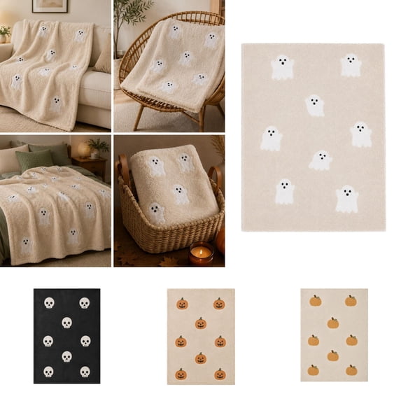 huayou 27.56 x 39.37 Inch Halloween Ghost Print Throw Blanket, Seasonal Indoor Decoration, Spooky Themed Ornament for Sofa, Bedroom, Holiday Home Layout