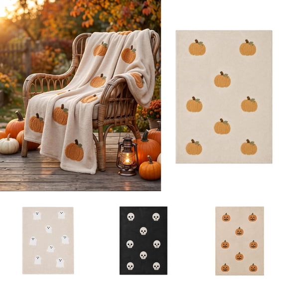 huayou 27.56x39.37 Inch Halloween Pumpkin Decoration Blanket, Fall Thanksgiving Seasonal Holiday Decorative Throw for Indoor Home Sofa Bed Office Chair
