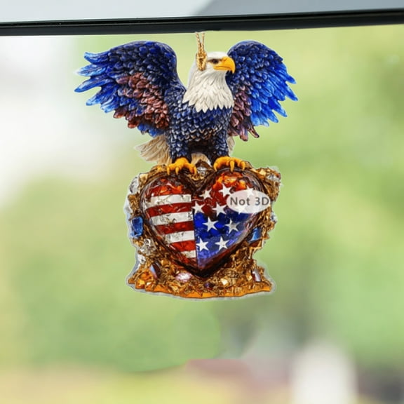 huayou 4th of July 2D American Flag Eagle Hanging Ornament With Rope, Patriotic Decor for Independence Day Home Window Tree And Holiday Party Decoration