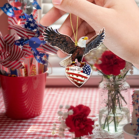 huayou 4th of July 2D American Flag Eagle Hanging Ornament With Rope, Patriotic Decor for Independence Day Home Window Tree And Holiday Party Decoration