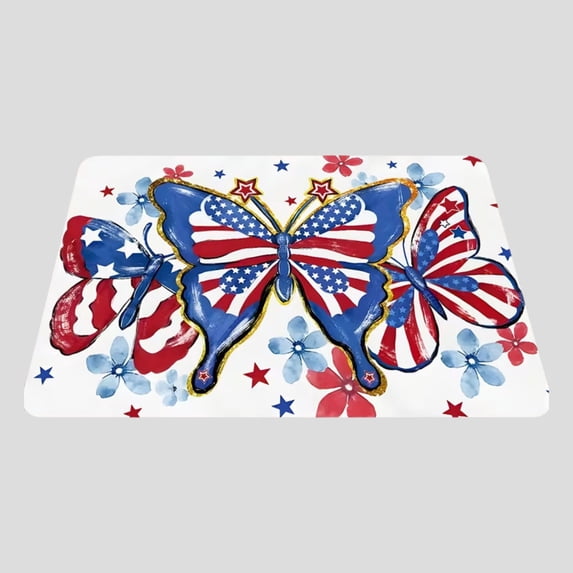 huayou 4th of July Patriotic American Flag Butterfly Print Doormat, 250th Anniversary America Red White Blue Watercolor Style Mat, for Outdoor Indoor Home Decor, 19.7 x 31.5 inch