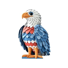 huayou 4th of July Patriotic American Flag Design Cartoon Bald Eagle Wooden Figurine, Red White Blue Star Cute Animal Ornament, for Indoor Outdoor Home Decor