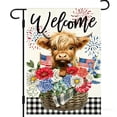 thumbnail image 1 of huayou 4th of July Patriotic Red White Blue Highland Cow Floaral Garden Flag with Welcome, Independence Day USA Flag Star Yard Decoration, for Outdoor Home Decor, 1 of 6