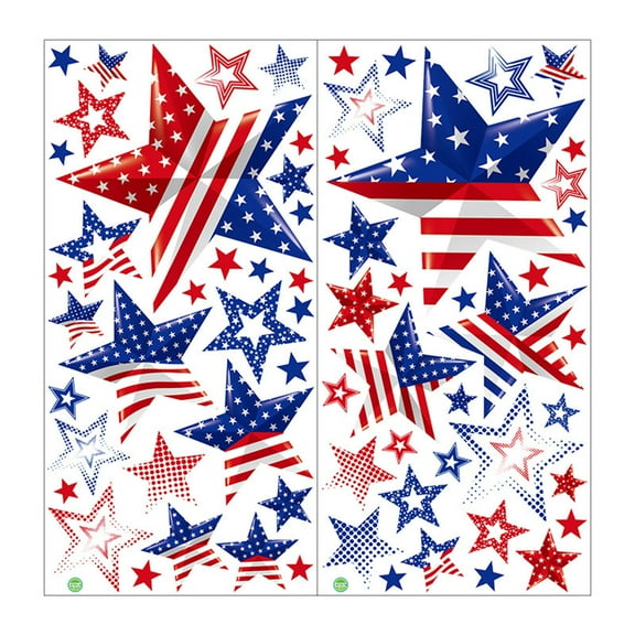 huayou 4th of July Patriotic Retro Art Window Decals Set of 2, Independence Day Red White Blue Star Sticker, for Office Party Holiday Indoor Outdoor Home Decor