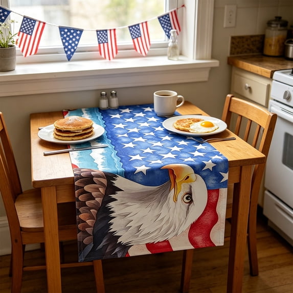 huayou 4th of July Tablecloth with Red White Blue Star Eagle Decoration, 250th Year Memorial Day Table Cover, for Party Camping Picnic Kitchen Table Indoor Outdoor Home Decor