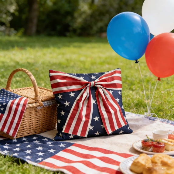huayou 4th of July Patriotic Bow Decorative Pillowcase, Anniversary Day Pillow Cover, for Office Car Couch Sofa Chair Outdoor Indoor Home Decor