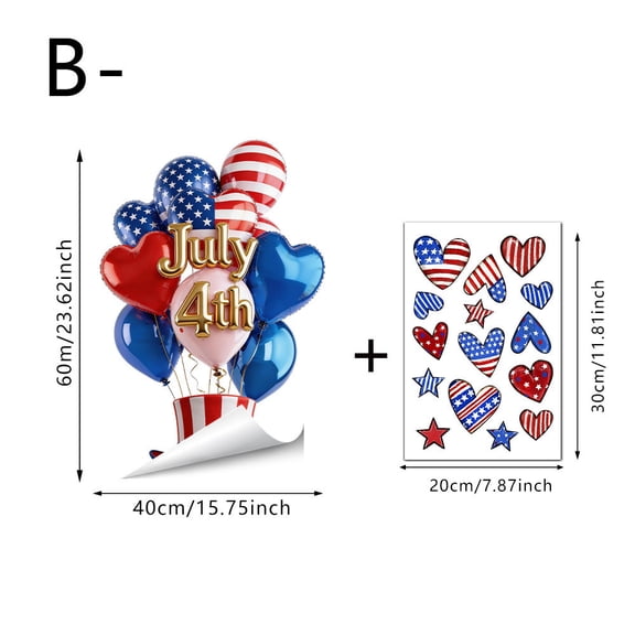 huayou 4th of July Patriotic Sticker Decor, Red White Blue Theme Print Decorative Sticker, for Holiday Party, Window, Door, Wall