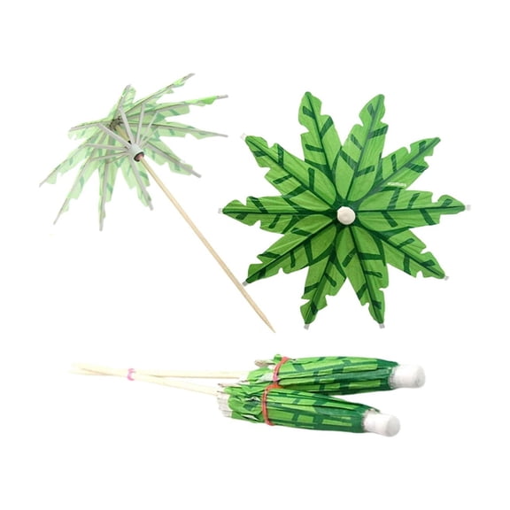 huayou 50 Pack Palm Leaf Cocktail Umbrella Picks, 3.94x3.15 Inch Paper Fruit Toothpick for Drink Dessert Party Indoor Outdoor Table Decor