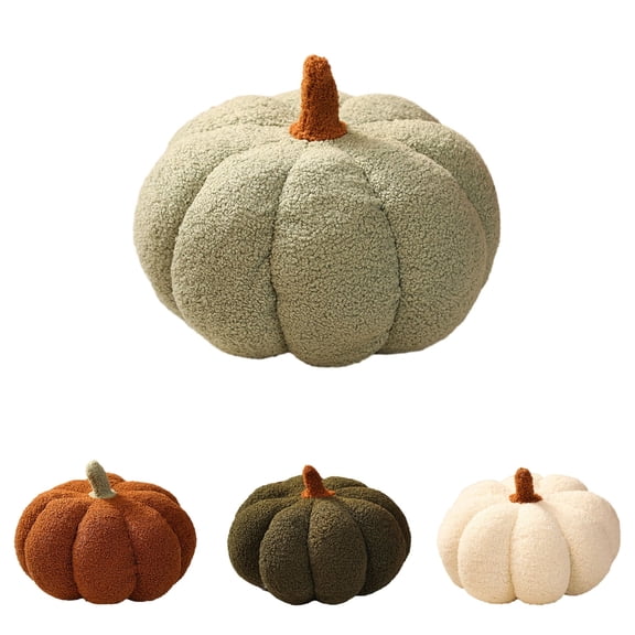 huayou 7.87 inch Halloween Fall Plush Pumpkin Throw Pillow, Light Green Pumpkin Shaped Decorative Cushion, Fall Harvest Home Indoor Ornament