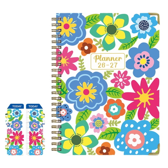 huayou A5 Coiled Schedule Notebook, Jul 2026 to Jun 2027, Floral Pattern, for Daily Plans, Activity Tracking and Life Adjustment