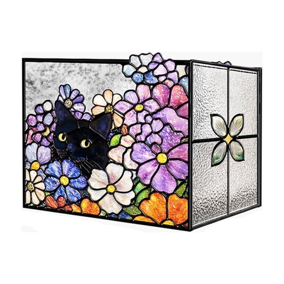 huayou Acrylic Imitation Stained Glass Desktop Box, Black Cat Floral Storage Organizer, Dual-use Planter Pen Holder, Artistic Table Home Decoration