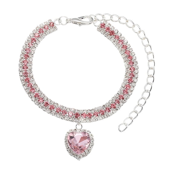 huayou Adjustable Pet Rhinestone Collar with Heart Pendant, Bling Pet Necklace for Small Medium Pet, M Size