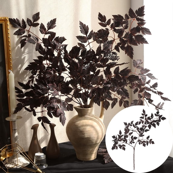 huayou Artificial Dark Fall Foliage Spray, Long Stem Leaf Branch For Halloween, Thanksgiving, Vase Filler, Entryway And Wall Display, 31.50 Inch Total Height