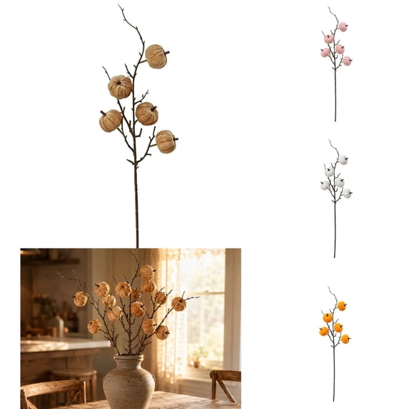 huayou Artificial Pumpkin Branch Stem, Brown Fall Harvest Decor Pick, 24.41in Long Decorative Sprig for Vase, Thanksgiving & Halloween Table Arrangement