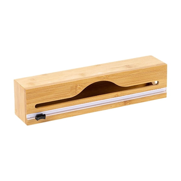 huayou Bamboo Plastic Wrap Dispenser, 1 Tier Dual Slot Slide Cutter Organizer for Kitchen Counter Pantry Storage