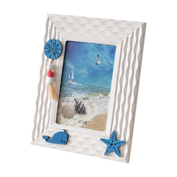 huayou Beach Themed Wooden Photo Frame, White Embossed Wave Frame, 8.9"x7.1" Tabletop Picture Display for Coastal Room Decor
