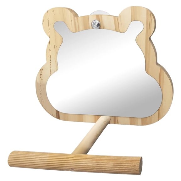 huayou Bear Shaped Wooden Bird Glass Mirror, Natural Wood Decoration for Cage Mounting, for Birds Play and Exercise Everyday Use