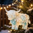 thumbnail image 1 of huayou Blue Sea Glass Highland Cow Hanging Ornament W Faux Round Bead Seashell Details for Christmas Tree Nautical Holiday Decoration Cozy Warm, 1 of 7