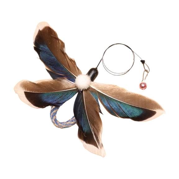 huayou Blue Wing Natural Artificial Feather Butterfly Replacement Attachment, Wire Ring Bell Matching Design, Decoration, for Cat Interactive Daily Activity, Blue