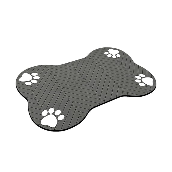 huayou Bone Shaped Pet Feeding Mat, Non-Slip Absorbent Paw & Bone Printed Dog Cat Food Water Bowl Mat, Washable Waterproof Pet Placemat