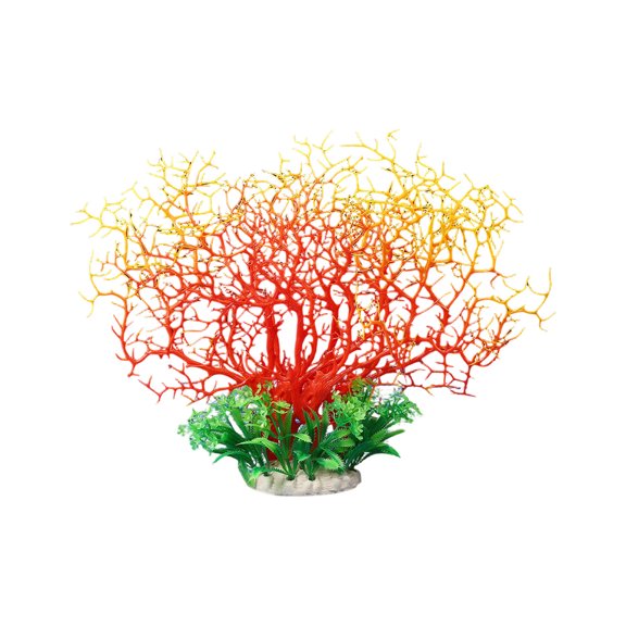 huayou Branch Shaped Artificial Coral Ornament, Sand Base Fixed Design, Non Toxic Resin Material, for Fresh Water Tank, Salt Water Tank, Red, Decoration