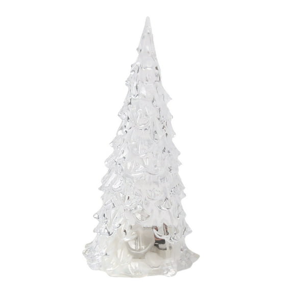 huayou Christmas Clear Crystal Color Changing Light Up Mini Tree Tabletop Night Light Figurine, Transparent Frosted Resin LED Lamp for Bedside Mantel Window Indoor Winter Holiday Decoration