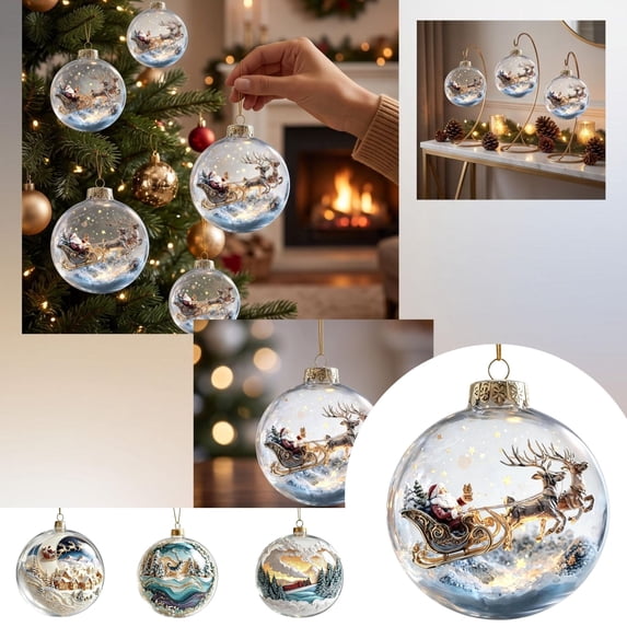 huayou Christmas Hanging Bauble, Light‑Up Santa Sleigh Reindeer Themed Ornament Ball, For Christmas Tree, Mantel, Window Hook, Shelf And Decor Branch Setup, 3.15 inch