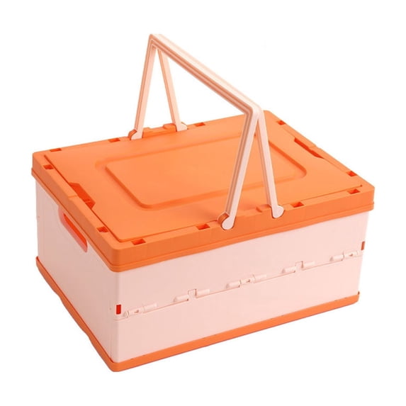 huayou Collapsible Storage Crate, Organizer Bin for Home, Camping, Decoration, Foldable Plastic Box with Handheld Lid, Orange Household Container