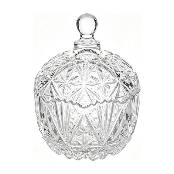 huayou Crystal Glass Candy Jar Decoration, Clear Diamond Cut Canister with Round Knob Lid, Decorative Storage Container for Tabletop Home