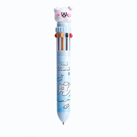 huayou Cute Bunny Topper Ten Color Retractable Ballpoint Pen, Lovely Anime Print Multi Ink Color Writing Pen, for Daily Note Taking and Office Draft Use