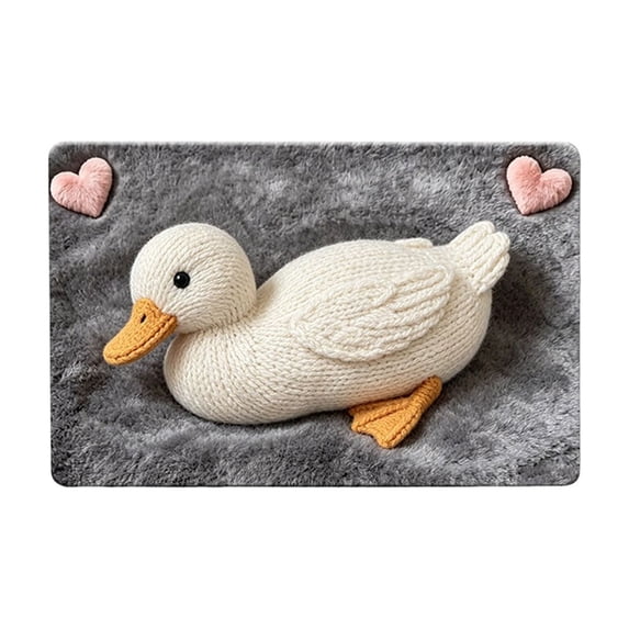huayou Cute Fluffy Animal Floor Mat, 23.62x15.74 Inch Knitted Duck Pink Heart Pattern Plush Rug for Indoor Bedroom Bathroom Entryway Home Floor Decor