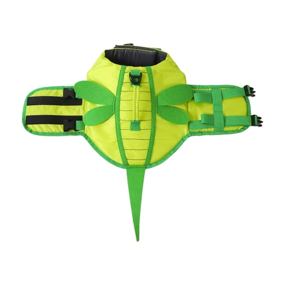 huayou Dragonfly Print Pet Float Life Jacket, Wing Fabric Accent, Wide Adjustable Waist Straps, for Lake, Beach Swimming, Medium, Green, Decoration