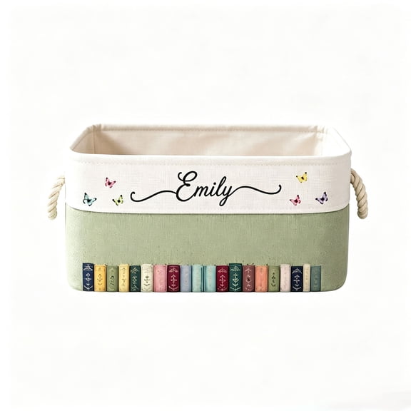 huayou Fabric Storage Basket, Personalized Canvas Organizer Bin with Rope Handles, Decorative Foldable Storage Box for Desk, Books, Stationery, Office & Bedroom Shelf Organization
