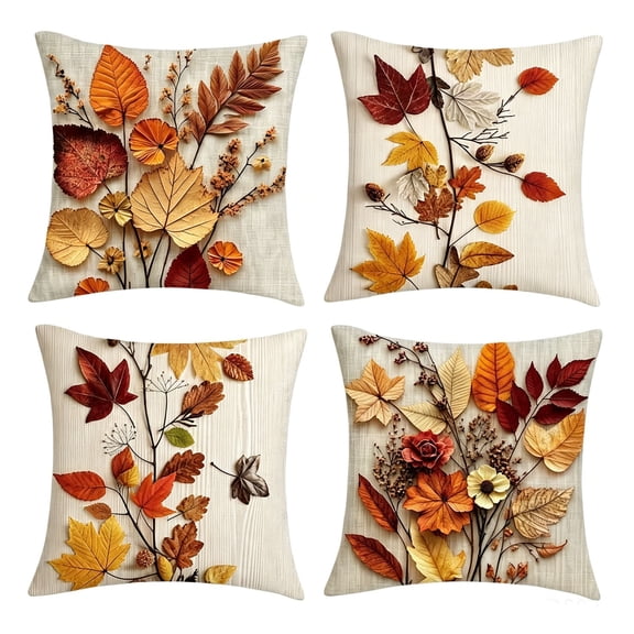 huayou Fall Theme Print Throw Pillow Covers Set of 4, 17.7x17.7 Inch Lightweight Vintage Square Cushion Cover, for Farmhouse Thanksgiving Sofa Decor