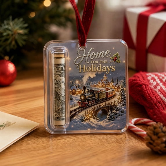 huayou Festive Christmas Home for the Holidays Gift Card Box Ornament, Hanging Gift Card Holder with Train Scene for Xmas Tree Decorations