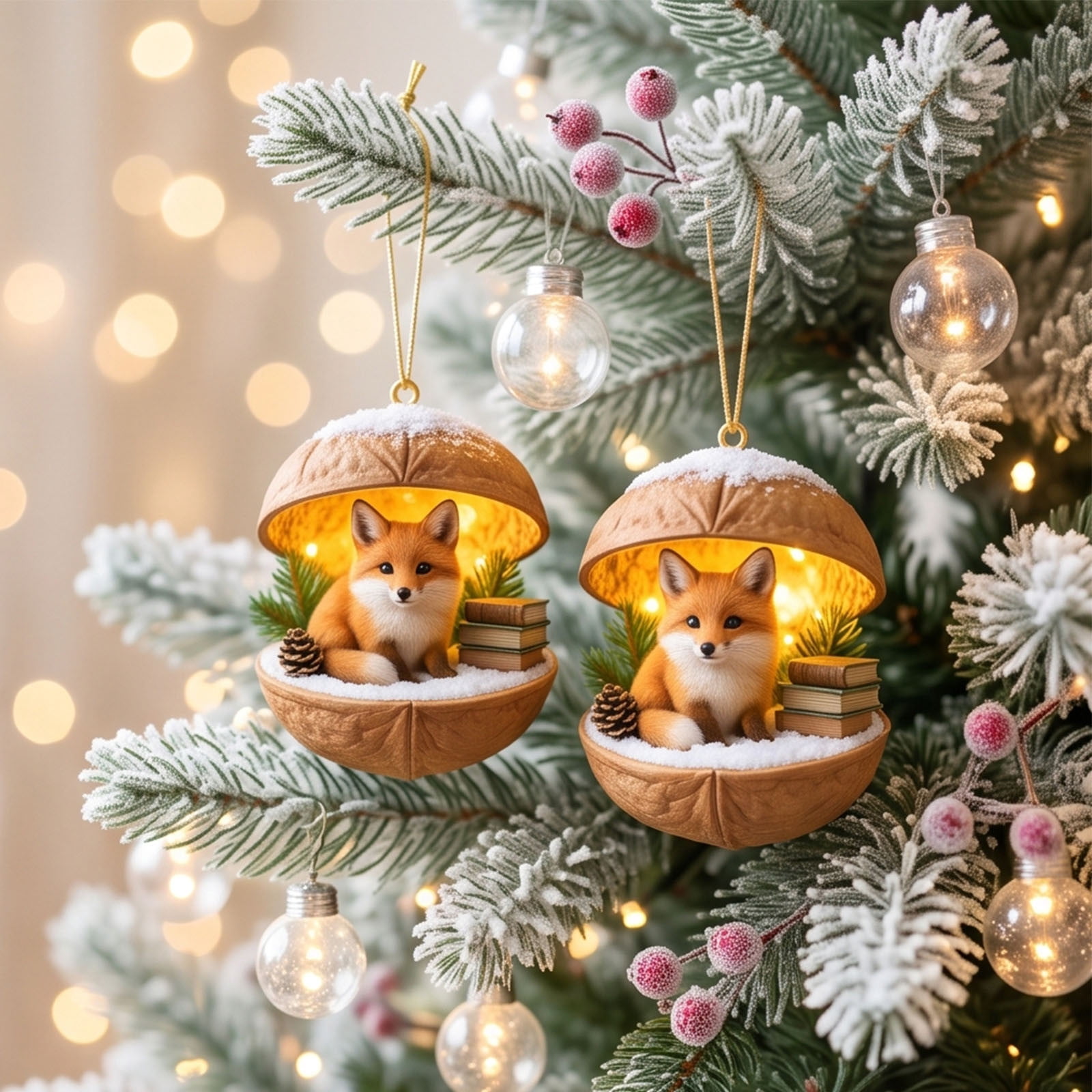 huayou Fox Walnut Shell Hanging Ornament, Set of 2 2D Flat Acrylic Tag ...