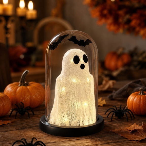 huayou Ghost Bell Jar Light With Bat Pattern, Halloween Tabletop Decoration, 8.46x4.33in, for Shelf, Dining Table, Indoor Party And Holiday Display Layout