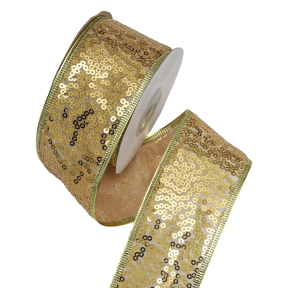 huayou Gold Sequin Mesh Wired Christmas Wrapping Ribbon 354.3in Long Roll for Gift Wrapping Wreath Bow Porch Goose Christmas Tree Garland Holiday Decoration