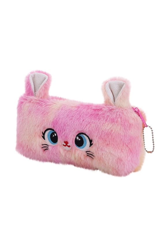 Gradient Pink Cat Plush Pencil Bag, Embroidery Eye Large Capacity Organizer, Decoration, for Back To Themed, Pink Mix