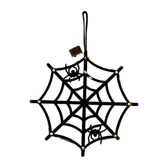 huayou Halloween Spider Web LED Hanging Sign Light 8.07x8.07 Inch Black Web Spider Silhouette Pendant Lamp for Home Window Decor