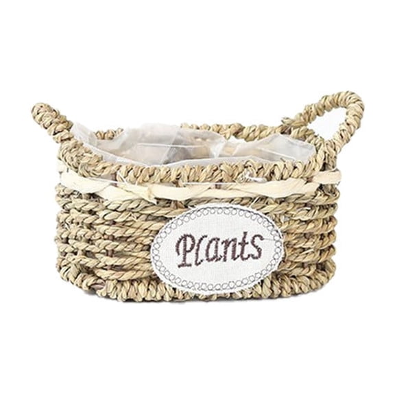 huayou Hand Woven Straw Basket, 6.69x3.93x3.14 inch Double Handle Plant Planter, Multi-purpose Storage Bin, Rustic Floral Home Decoration