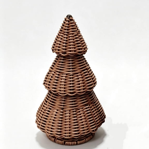 huayou Handwoven Imitation Rattan Christmas Tree Tabletop Ornament, Coneshaped Tree Decor, Rusticstyle Desktop Figurine for Indoor Shelf and Mantel Layout