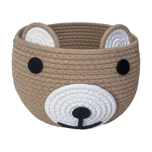 huayou Khaki Round Cotton Rope Storage Basket, Plush Bear Ear Woven Container, Decoration for Window Sill, Console Table