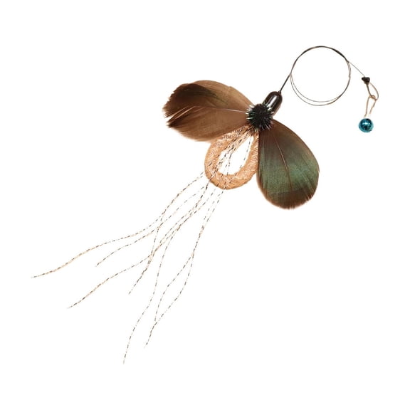 huayou Khaki Tassel Artificial Feather Butterfly Replacement Accessory, Iridescent Streamer Decor With Small Bell, Decoration, for Cat Indoor Exercise