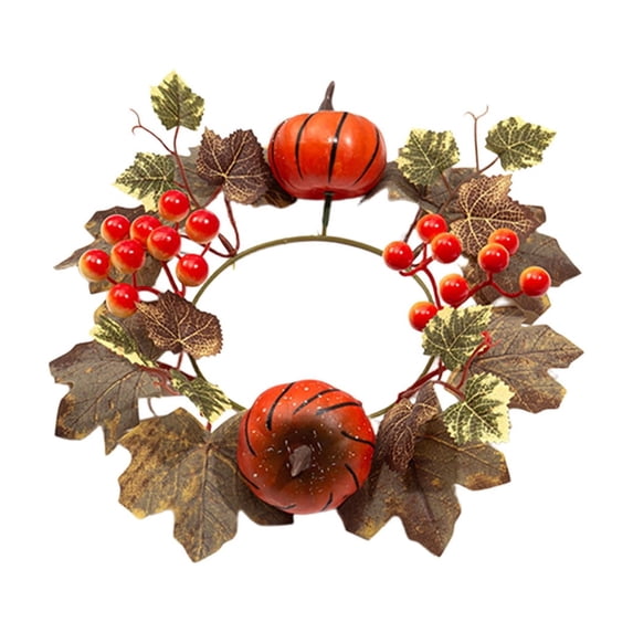 huayou Mini Artificial Candle Wreath, Fall Theme Decorative Candle Ring with Leaves, for Holiday Party Table Centerpiece Farmhouse