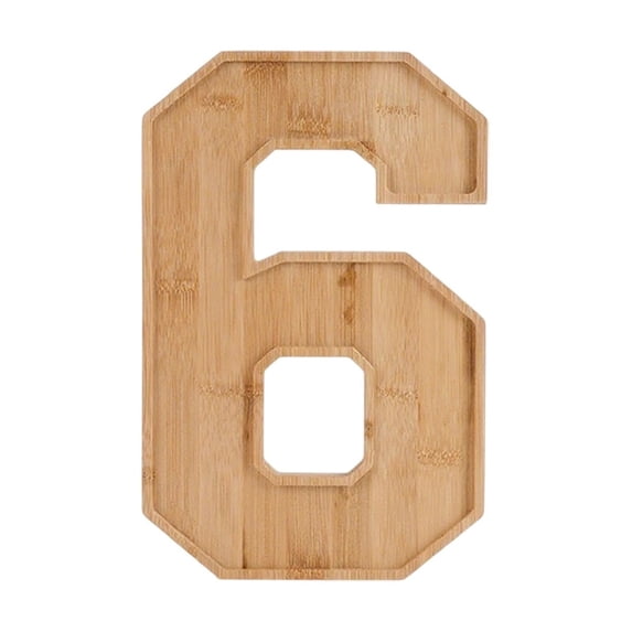 huayou Natural Bamboo Number 6 Shaped Decor Serving Tray, Wooden Snack Fruit Plate for Party Table Home Tabletop Decoration