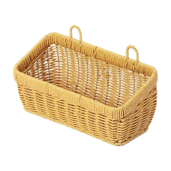 huayou Natural Woven Small Wall Hanging Storage Basket, Mini Rectangular Loop Handle Organizer Caddy, for Narrow Wall Space, Counter Edge